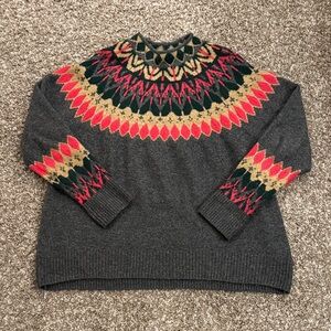 Vince Camuto Gray, Pink, Green Mock Neck Fair Isle Oversized Sweater L